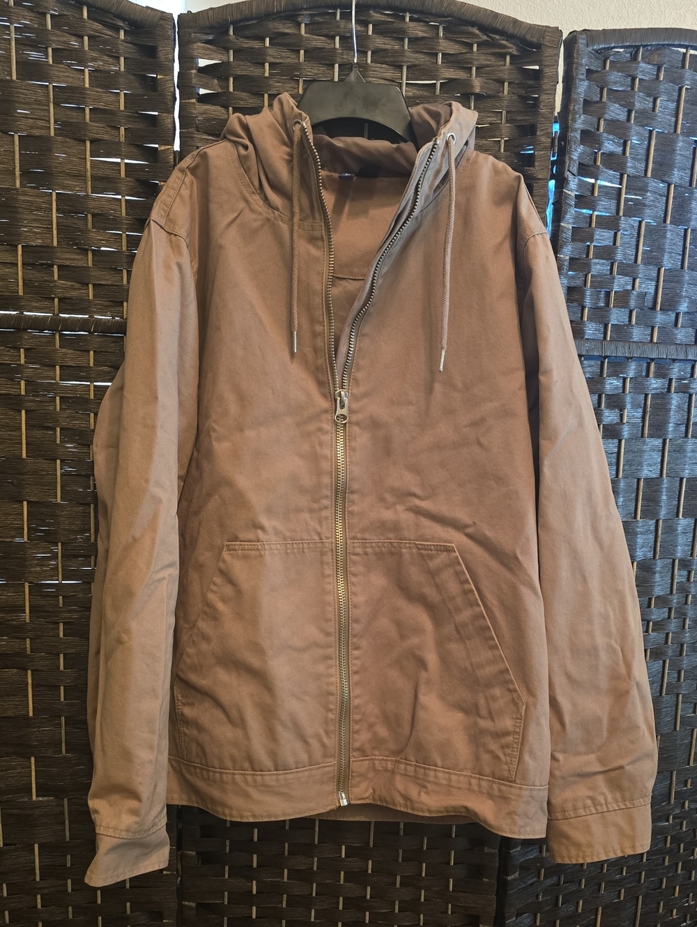 H&M Divided Mens Brown Canvas Hooded Utility Workwear Jacket Large